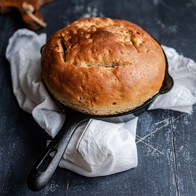 Brioche baked in a cast iron pan